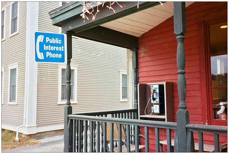 SEARSMONT - A pay phone by another name at Fraternity Village Store. A 2005 Maine law allowed citizens to petition for a "public interest" pay phone in areas where private services had pulled out of the disappearing pay phone market. SEARSMONT - A pay phone by another name at Fraternity Village Store. A 2005 Maine law allowed citizens to petition for a "public interest" pay phone in areas where private services had pulled out of the disappearing pay phone market. (Photo by Ethan Andrews)