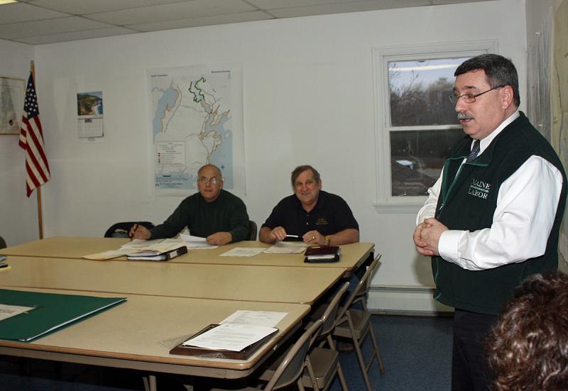 Mike LaPlante of the Maine Department of Labor speaks at the South Thomaston Board of Selectman's meeting March 12. (Photo by Holly S. Edwards)