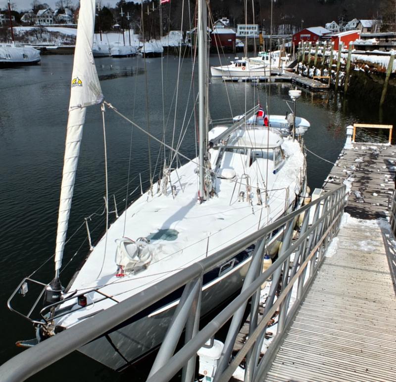 The 49-foot 'Rasy,' a Swedish Hallberg design sailboat, spent seven days sailing from Ft. Lauderdale, Florida and is now docked this week in Camden at Wayfarer Marine. (Photo by Chris Wolf)