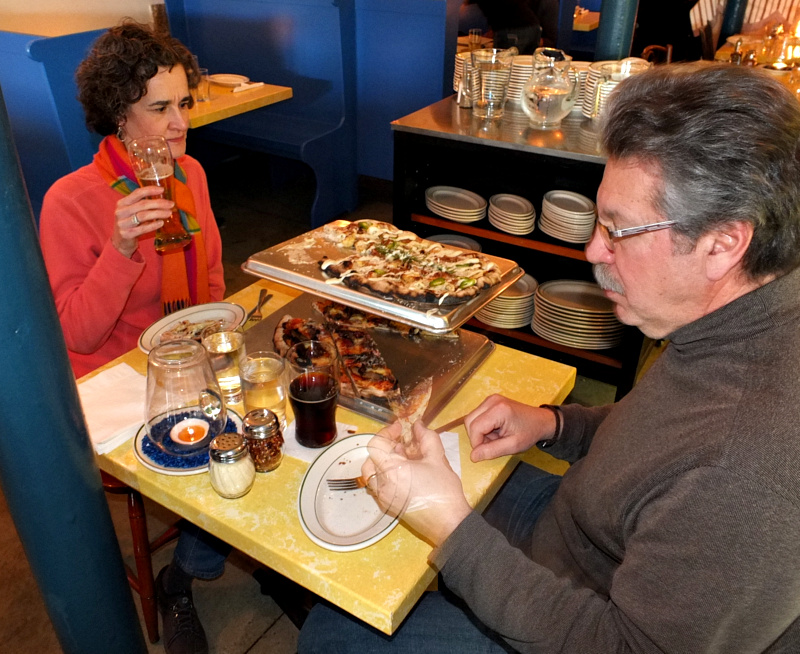 Gregg and Dru Mineo, of Camden, dined on pizza last night. (Photo by Chris Wolf)