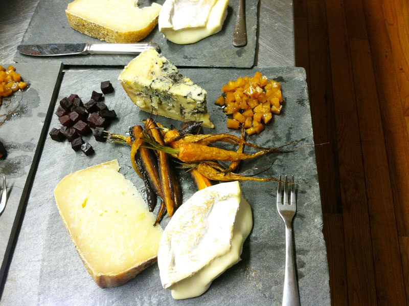 Hahn’s End Blue Velvet blue cheese, triple cream St. David and a York Hill goat cheese. (Courtesy Ladleah Dunn)