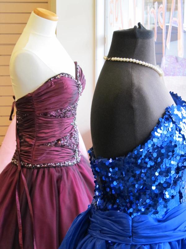 Dresses range from mini skirts to big ball gowns. ( Photo by Kay Stephens) Cinderella Project of Maine