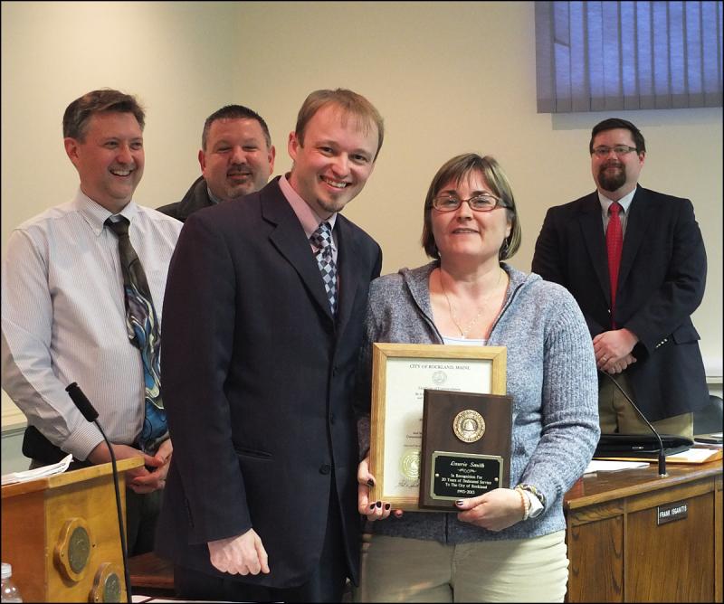 Laurie Smith, of the city’s finance department, was also commended for 20 years of service to the city with a plaque and commendation. Smith is not retiring and was recognized for her dedicated service to the city.