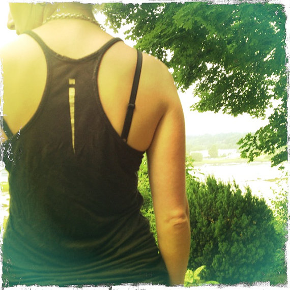 Using eco-friendly fabric, this is her tencel racer back tank black. Courtesy Erin Little