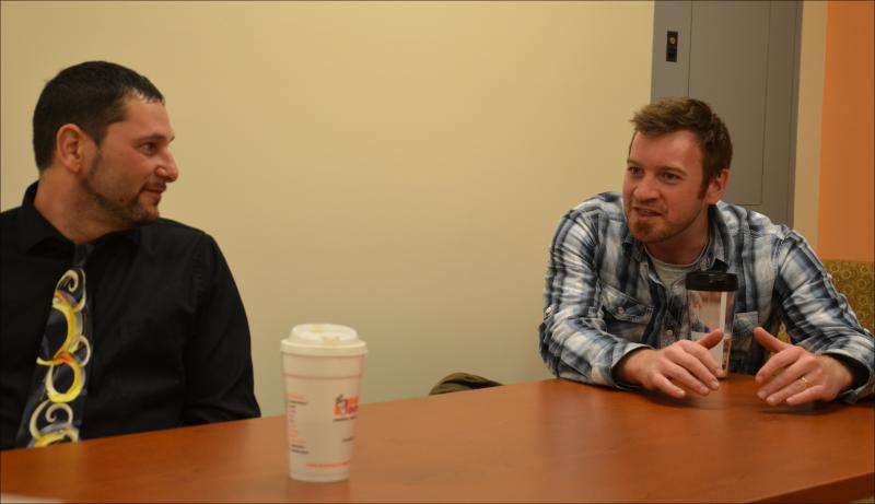 URock students Steve Doyle, of Rockland, and Owen Casas, of Rockport, are pursuing bachelor's degrees, graduating this spring. (Photo by Lynda Clancy)
