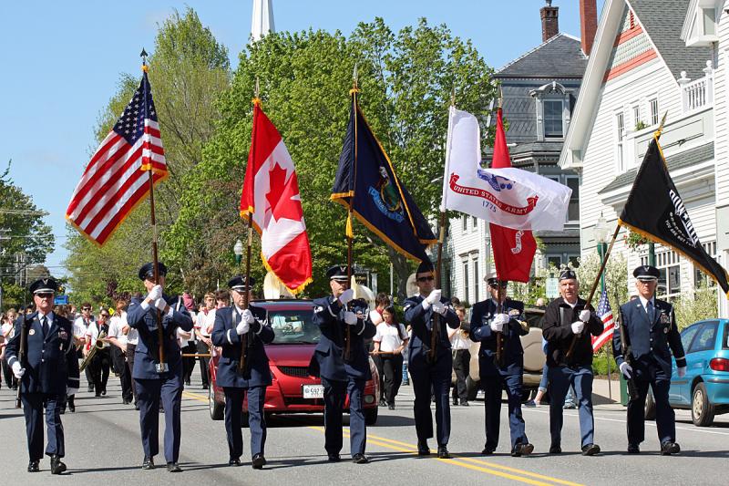 The color guard leads the parade into Camden Memorial Day, May 27. (Photo by Holly S. Edwards)