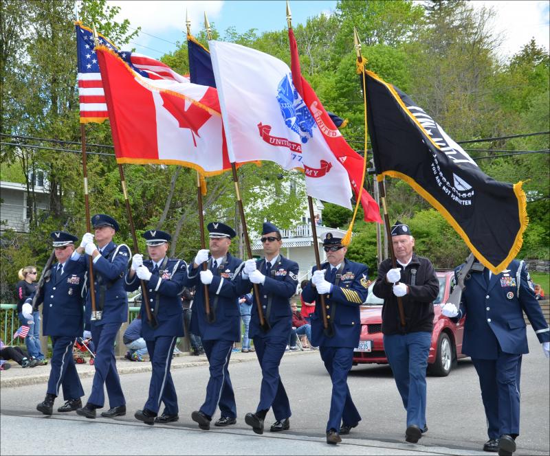 The Honor Guard, consisting of local veterans, leads the Memorial Day Parade, one of several its members will lead throughout the day in Camden and Lincolnville, as well as Rockport. (Photo by Lynda Clancy)