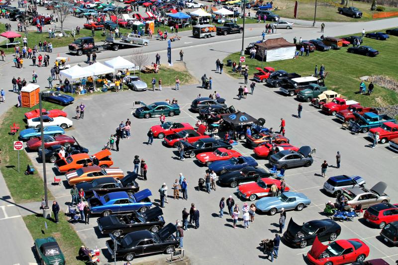 Guests mill around more than 500 vehicles on display at the 12th Annual Cruisin' to Graduation Car Show at Medomak Valley High School in Waldoboro May 5. (Courtesy of Waldoboro Fire Department)