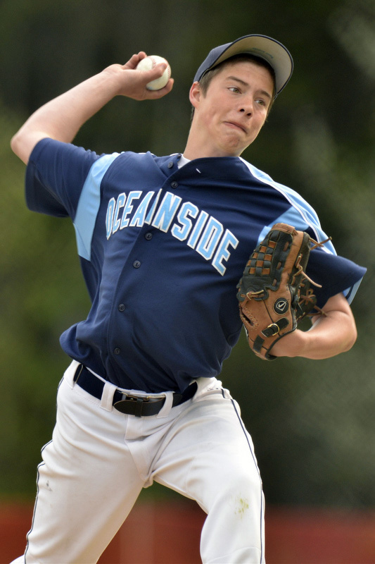 Oceanside's Ryan Allender mixed his pitches and dominated the Windjammers for the win. (Photo by Ron Hawkes)