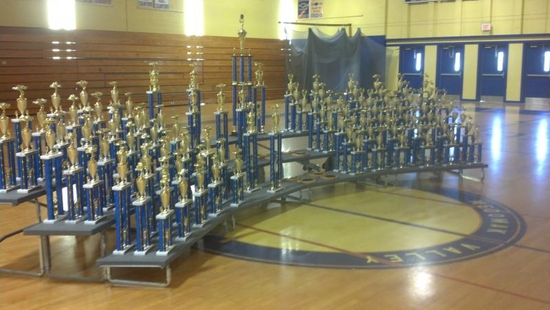 Trophies line risers at the Cruisin' to Graduation Car Show in Waldoboro May 5. (Courtesy Elizabeth-Ann Warren)