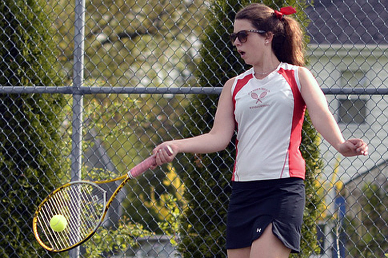 Camden Hills Christine Forcillo won her match in third singles and helped the Windjammers to a 5-0 win over Oceanside. (Photo By Ron Hawkes)