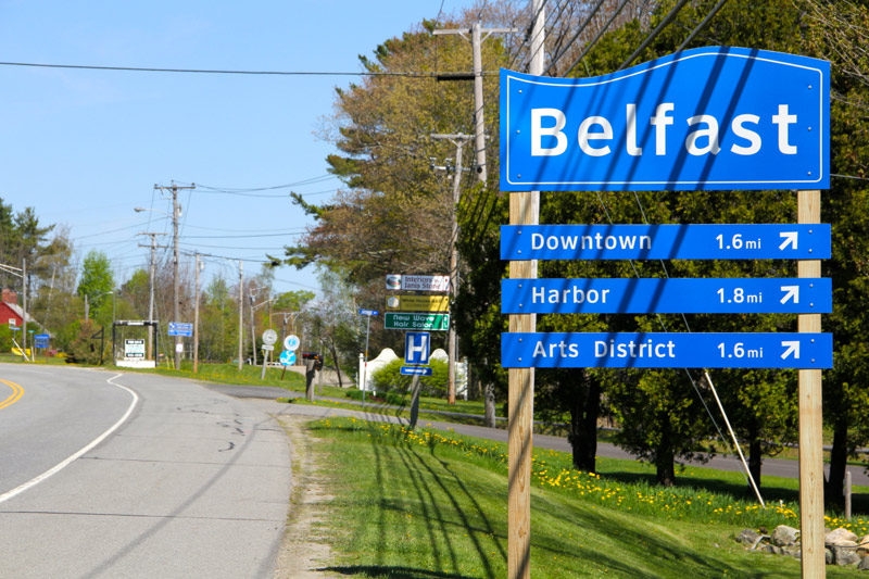 A revamped set of signs directing traffic into Belfast's business district should be familiar to the city's snowbirds from last summer, but head into town and quite a few things have changed. (Photo by Wes Sterrs)