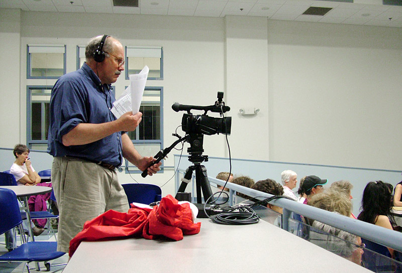 The Tuesday, June 25 meeting of the Regional School Unit 20 board was the first to be filmed by Christopher Hyk, who offered the service as a volunteer earlier this month. Hyk is working in collaboration with Belfast Community Television. The videos can be viewed online through BC-TV's Vimeo channel. (Photo by Ethan Andrews)
