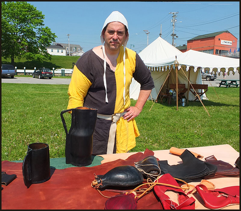 Cedric of Thanet with his leathercraft.