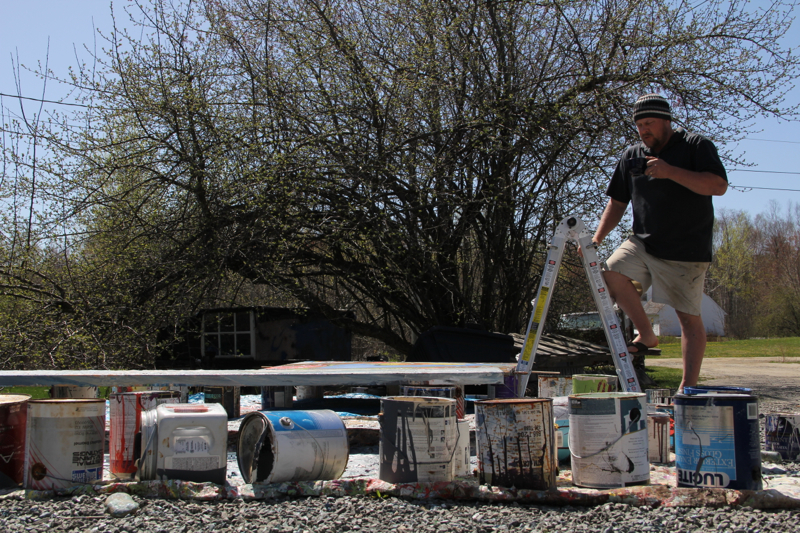 Leppanen enjoying a sunny, paint splattered day in his driveway. (Photo by Wes Sterrs)