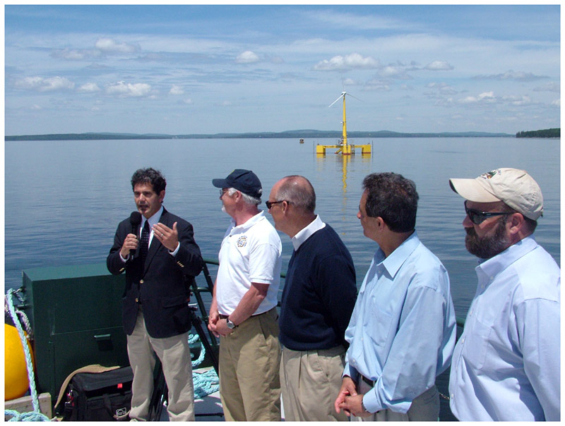Captain David Gelinas of the Penobscot Bay and River Pilots Association recalls towing VolturnUS by water from Brewer and the six foot swells in the part of the bay near Castine that was so placid Thursday. (Photo by Ethan Andrews)