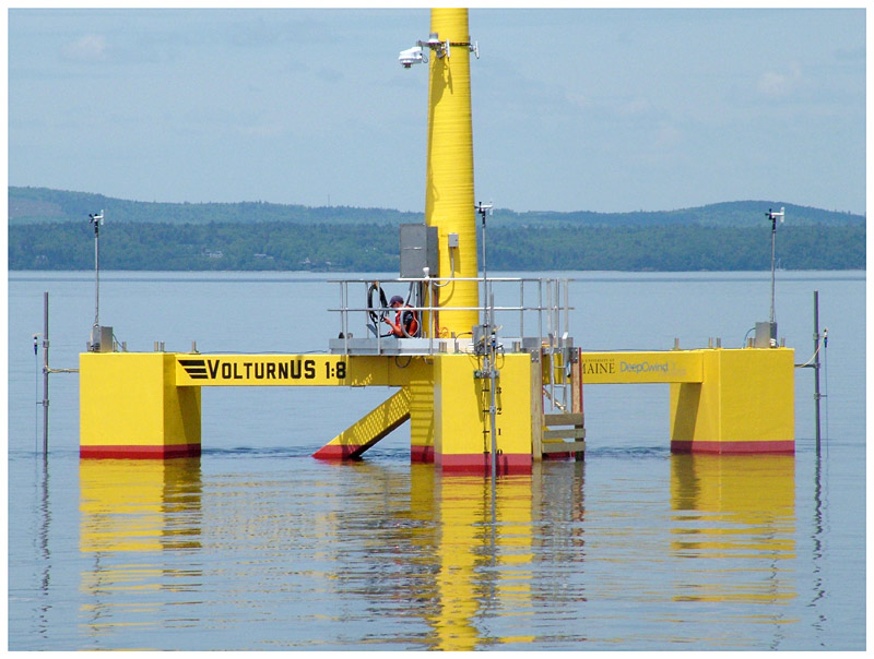 A technician aboard VolturnUS awaits a signal to connect the floating wind turbine to the mainland electrical grid. (Photo by Ethan Andrews)