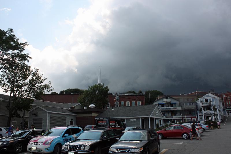 The storm approaches, blocking the sun to the south of downtown Camden. (Photo by Holly S. Edwards)