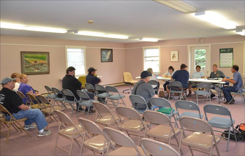 The July 8 Owls Head Volunteer Fire Company Board of Directors meeting was attended by residents, fire personnel, the media and selectmen. (Photo by Lynda Clancy)