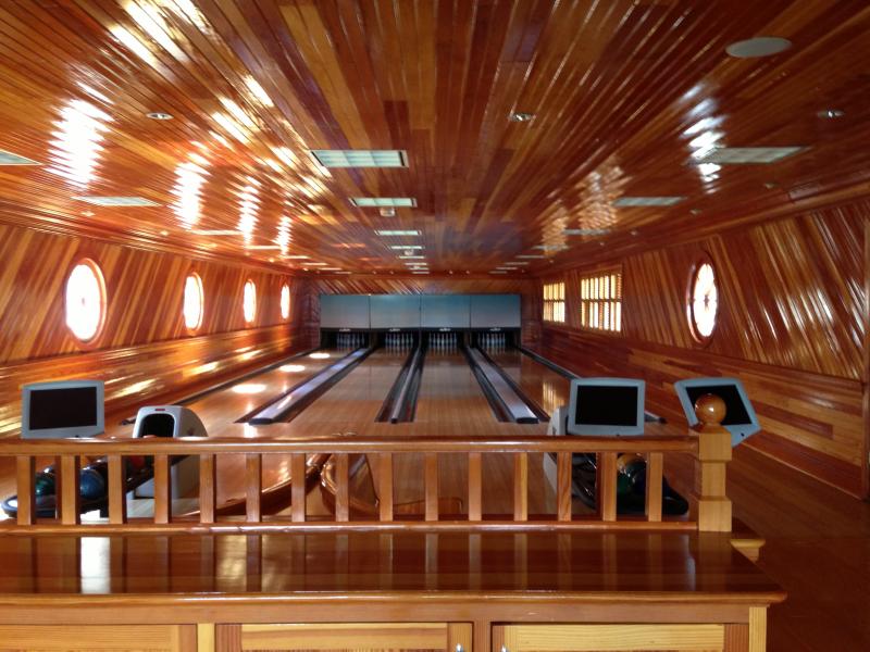 The bowling alley at Fox Hill is just one of the resort-like amenities built by former owner Charles Cawley.