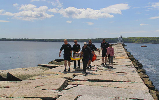 Rockland’s breakwater is more than 4,3000-feet-long, making it a nearly 2-mile-long walk out and back if one goes all the way to the lighthouse. (Courtesy Rockland Fire Dept./by Alan Athearn)