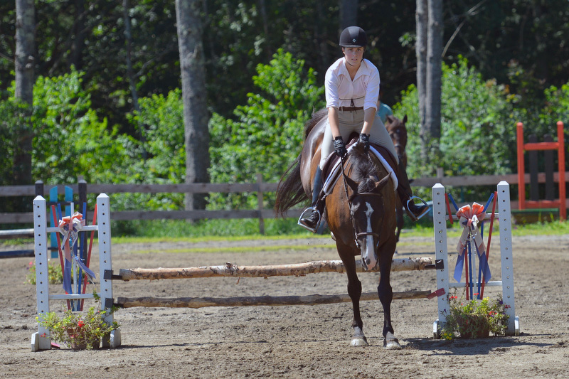 Katherine Orne warming up for a competition at the Stonewall Stables in Nobleboro Saturday. (Photo by Ron Hawkes)