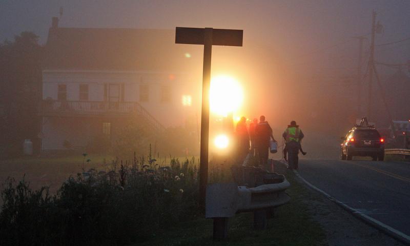 As the sun goes down on the evening's training in South Thomaston, fog blankets everything around the Keag area. (Photo by Holly S. Edwards)