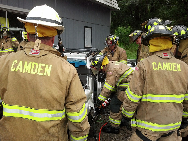 Camden firefighters training with it s extrication eqiupment Aug. 3. (Courtesy Camden Fire Dept.)