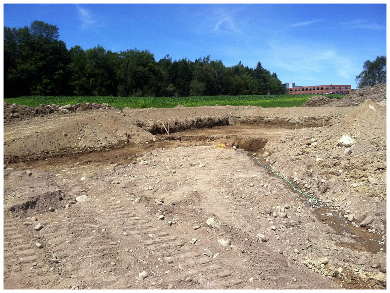 The site for the old school house, an excavated area at Thor-Nox Farms, is expected to have an additional floor built below ground level. (Photo by Ethan Andrews)