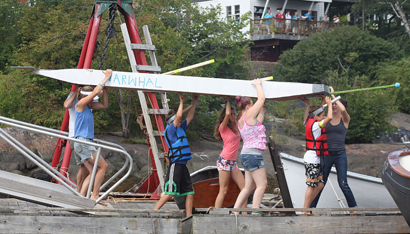 Narwhal arrives on the dock at the start of Sunday’s Build-a-Boat race. (Photo by Holly S. Edwards)