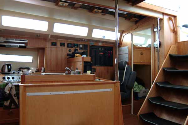 In spite of ample space below, the cabin of the 63-foot Kiwi Spirit may seem a small space, after 130 days alone. (Photo by Shlomit Auciello)