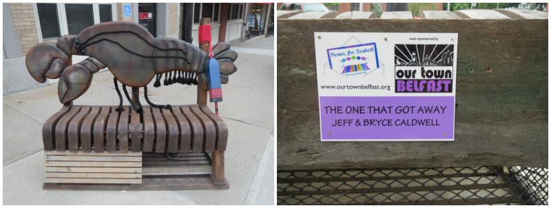 Please Be Seated! benches on display in downtown Belfast. (Photo by Erica Thoms)