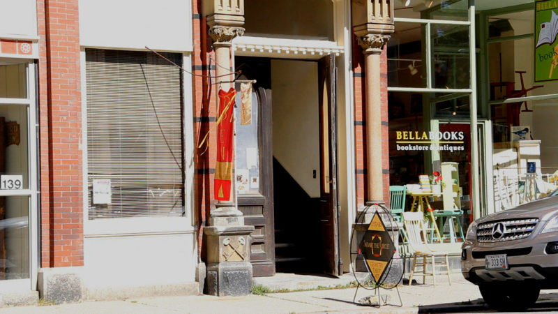 Outside of Keller’s Belfast studio, Square the Circle Gallery, located at 137 High St. (Photo by Wes Sterrs)