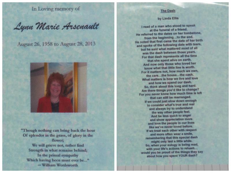 A handout given to participants about Lynn Arsenault. (Photo by Erica Thoms)