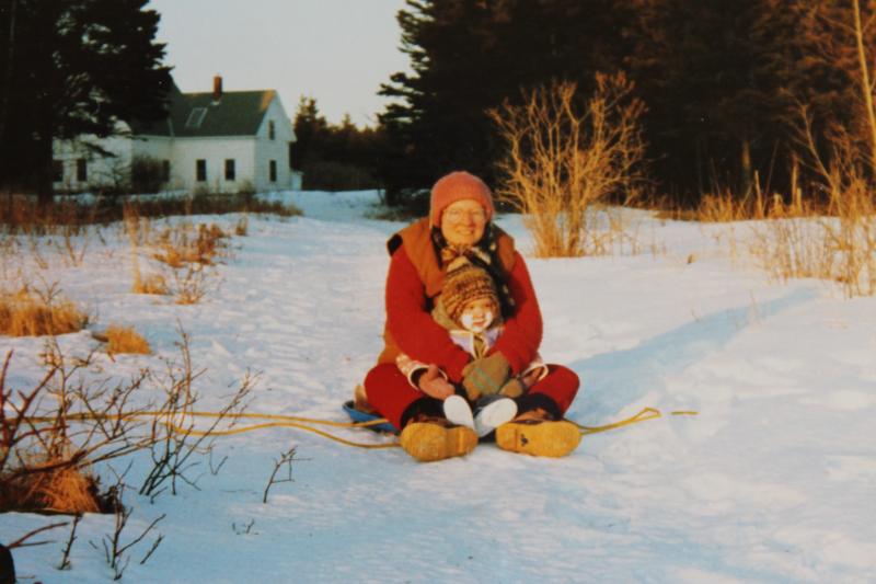 Claire and Carly in 1985 on Gott Island during the winter. (Courtesy Claire Weinberg)