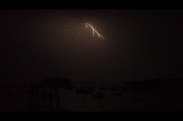 Lighting strikes south of Camden Harbor Wednesday night. (Photo by David Edwards)