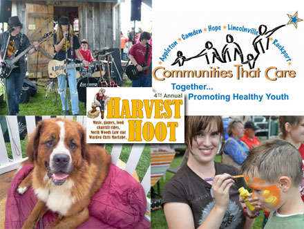 Live music all day, Smooch the Pooch (George the Humane Society rescue dog), face painting and more the 2013 Harvest Hoot with all proceeds benefiting Five Town Communities That Care’s award-winning Skills Training and Recognition, ‘STAR’, after-school program for students in fifth- through eighth-grades in Appleton, Camden, Hope, Lincolnville and Rockport.