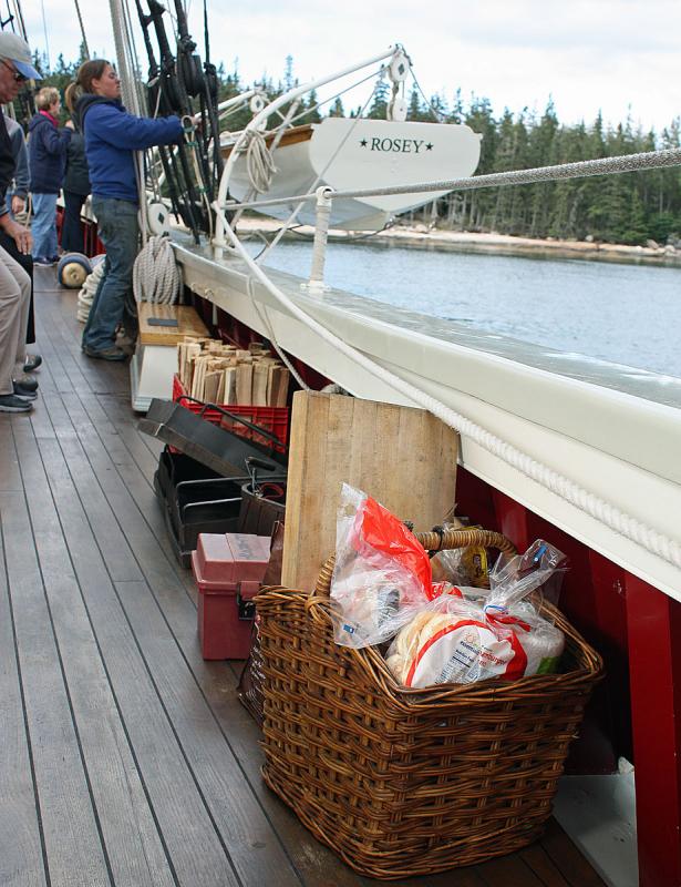 Beach lobster bake supplies packed and ready to go ashore on Lobster Island. (Photo by Holly S. Edwards)