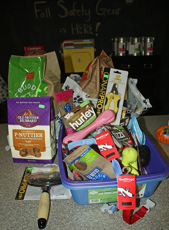 Loyal Biscuit cat and dog food, treats, toys, leashes and collars that will be donated to The Puppy Rescue Mission. (Photo by Holly S. Edwards)