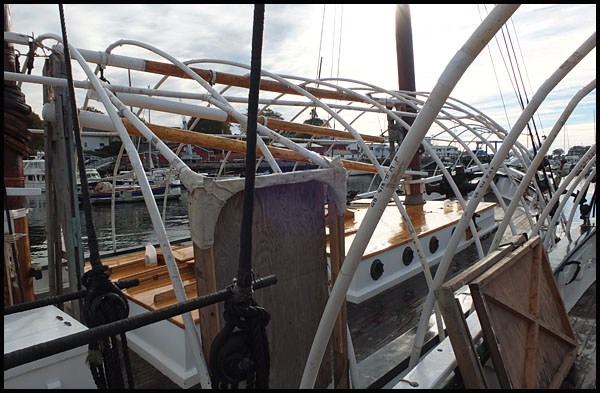 Skeletons of frame await shrink-wrap.