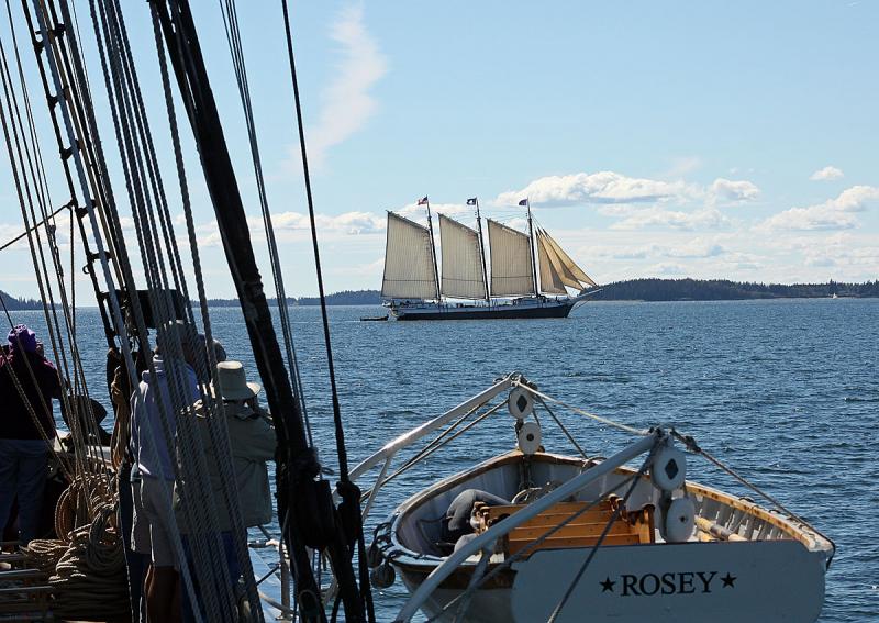 Passing astern of schooner Victory Chimes Sept. 27. (Photo by Holly S. Edwards)