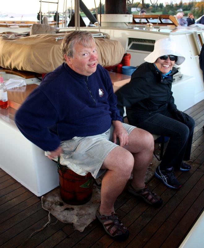 Hand-turning the ice cream makers on the deck of the schooner Mary Day. (Photo by Holly S. Edwards)