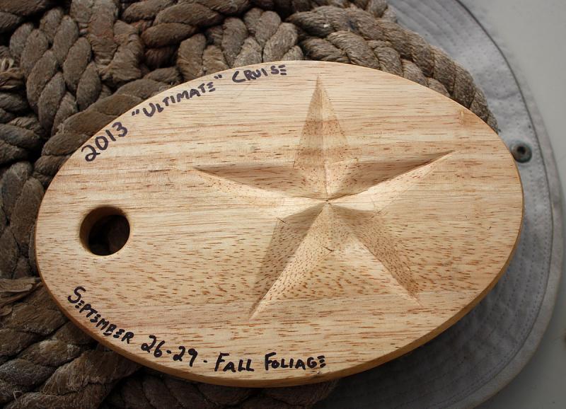 One man’s trash, another’s treasure. A cutting board picked out of a ‘Free’ box on Isle Au Haut was transformed by chisel, knife and sandpaper into a plaque for the Mary Day. (Photo by Holly S. Edwards)