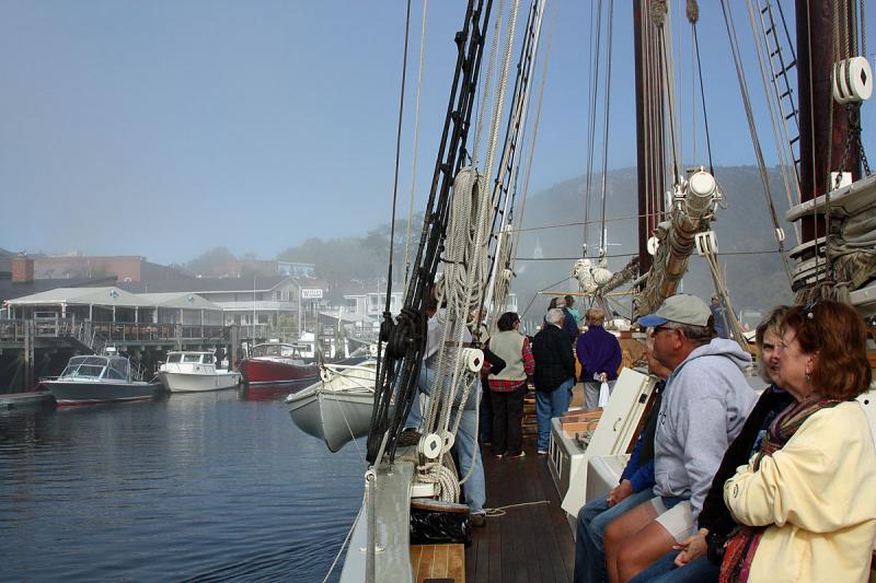 Fog still blanketed parts of Camden Harbor the morning of Sept. 29 as the schooner Mary Day arrived back to town. (Photo by Holly S. Edwards)