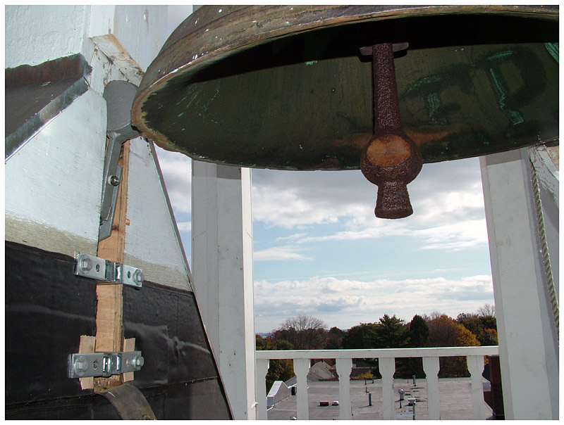 A new, larger, electromagnetic bell strike for the church’s Revere bell. (Photo by Ethan Andrews)