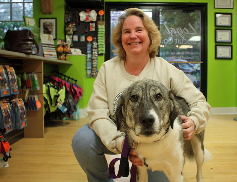 Barb Maccallum of Friendship and Anna, her rescued 1-1/2-year-old sage Koochee Anatolian shepherd mix from Afghanistan. (Photo by Holly S. Edwards)
