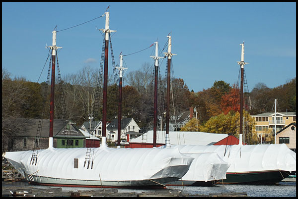 Schooners Mary Day, Lewis R. French and Angelique all wrapped up for a long winter's nap.