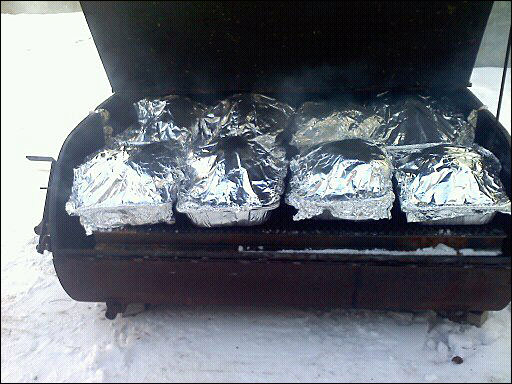 The turkeys go on the cooker early in the morning Thursday so they’ll be ready for the Thanksgiving Day feast at 1 p.m. (Courtesy Bill Packard)