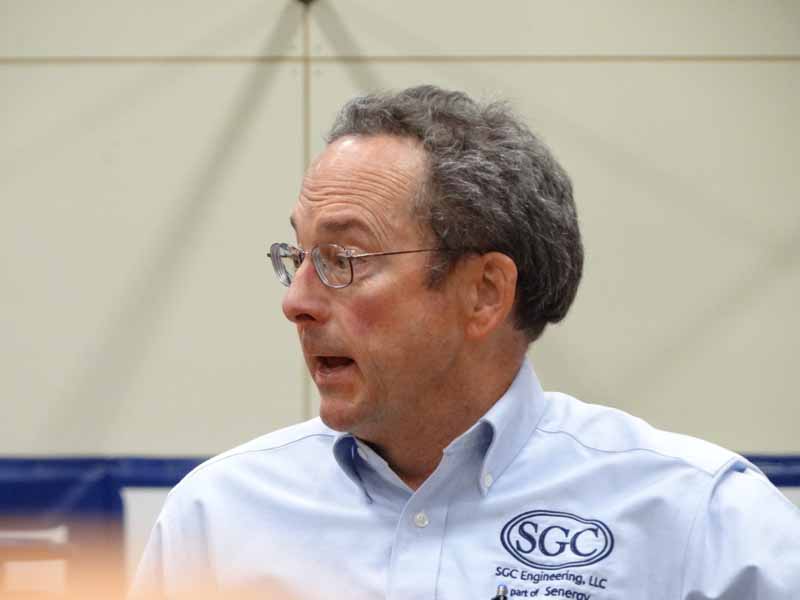 SGC Engineering's Senior Project Engineer Dick Hall was one of four presenters at the Bristol meeting. (Shlomit Auciello photo) UMaine floating turbine proposals SGC Engineering Dick Hall