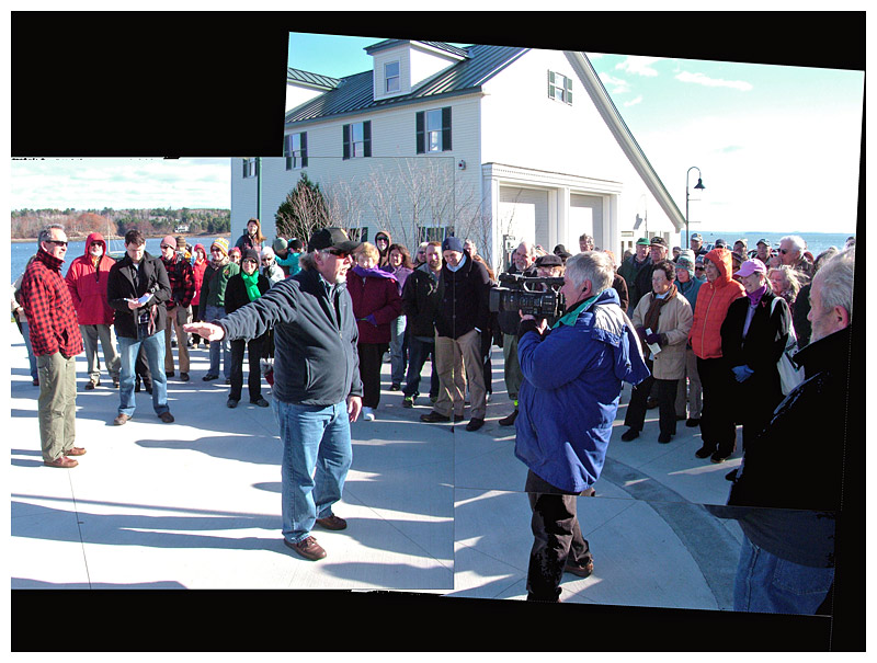 City Planner Wayne Marshall addresses a large crowd outside the Belfast Boathouse at the Harbor Walk grand opening, Nov. 9. (Photo by Ethan Andrews) City Planner Wayne Marshall addresses a large crowd outside the Belfast Boathouse at the Harbor Walk grand opening, Nov. 9. (Photo by Ethan Andrews)